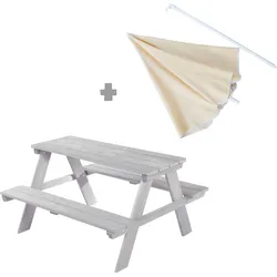 Garten-Kindersitzgruppe ROBA "Picknick for 4 Outdoor +", grau, Sitzmöbel-Sets, Kinder, B/H/T: 89cm x 175cm x 84,5cm, Kindgerechte Sitzhöhe-mit schattenspendendem Schirmset, Massivholz, grau, mit Sonnenschirm, B:89cm H:175cm T:84,5cm