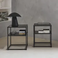 Sweeek 2er Set Nachttische aus schwarzem Metall mit Regal