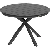 Outsunny Gartentisch, runder Gartentisch Ø 118 cm mit Aluminiumrahmen, Holzoptik-Tischplatte und verstellbaren Fußkappen, für Balkon, Veranda, Terrasse, schwarz   Aosom