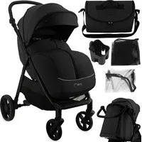 MOMI CLARA Kinderwagen in Schwarz geräumig, verstellbarer Griff -