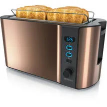 Arendo Toaster für 4 Scheiben, 1500W, Langschlitz, Brötchenaufsatz, Wärmeisoliert, Display, Kupfer