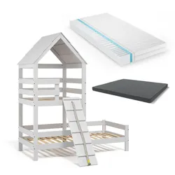 Kinderbett Teddy 90x200cm mit Matratze Spielbett Jugendbett Spielturm VitaliSpa
