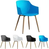 Einzelner Eden-Kunststoffstuhl mit Kunstlederkissen - Gepolsterter Esszimmerstuhl für Esszimmer, Küche - Blau
