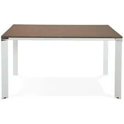 Kadima Design Schreibtisch quadratisch Trend  140x140 cm  Chrom-Highlights  Geräumiger Bürotisch  Braun-Weiß