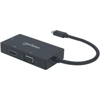 Manhattan USB-C Dock/Hub, Ports (x3): DVI-I, HDMI and VGA