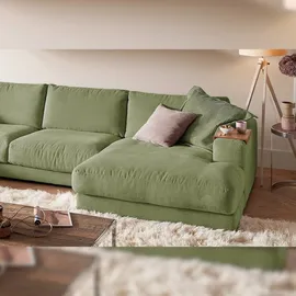 KAWOLA Wohnlandschaft U-Form Madeline Cord Longchair rechts olivgrün