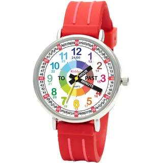 Kiddus Lern Armbanduhr für Kinder, Jungen und Mädchen. Analoge Armbanduhr mit Übungen zum Erlernen der Uhrzeit. Englische Version
