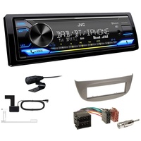 JVC KD-X472DBT 1-DIN Digital Autoradio mit Bluetooth DAB+ inkl. Einbauset für Renault Twingo II 2007-2014 hellgrau