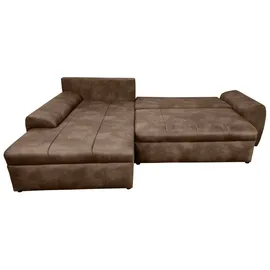 luma-home schönes für dein zuhause Ecksofa mit Schlaffunktion und Bettkasten 266/186/90 cm, Ottomane links, Mikrofaser Leder-Optik Braun / 18014