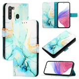 nancencen für Samsung Galaxy A21 Hülle, PU Leder Handyhülle Kapphülle mit Kartenfach Magnetisch Rundumschutz Mode Marmormuster Handytasche Case Handytasche Case, Grün