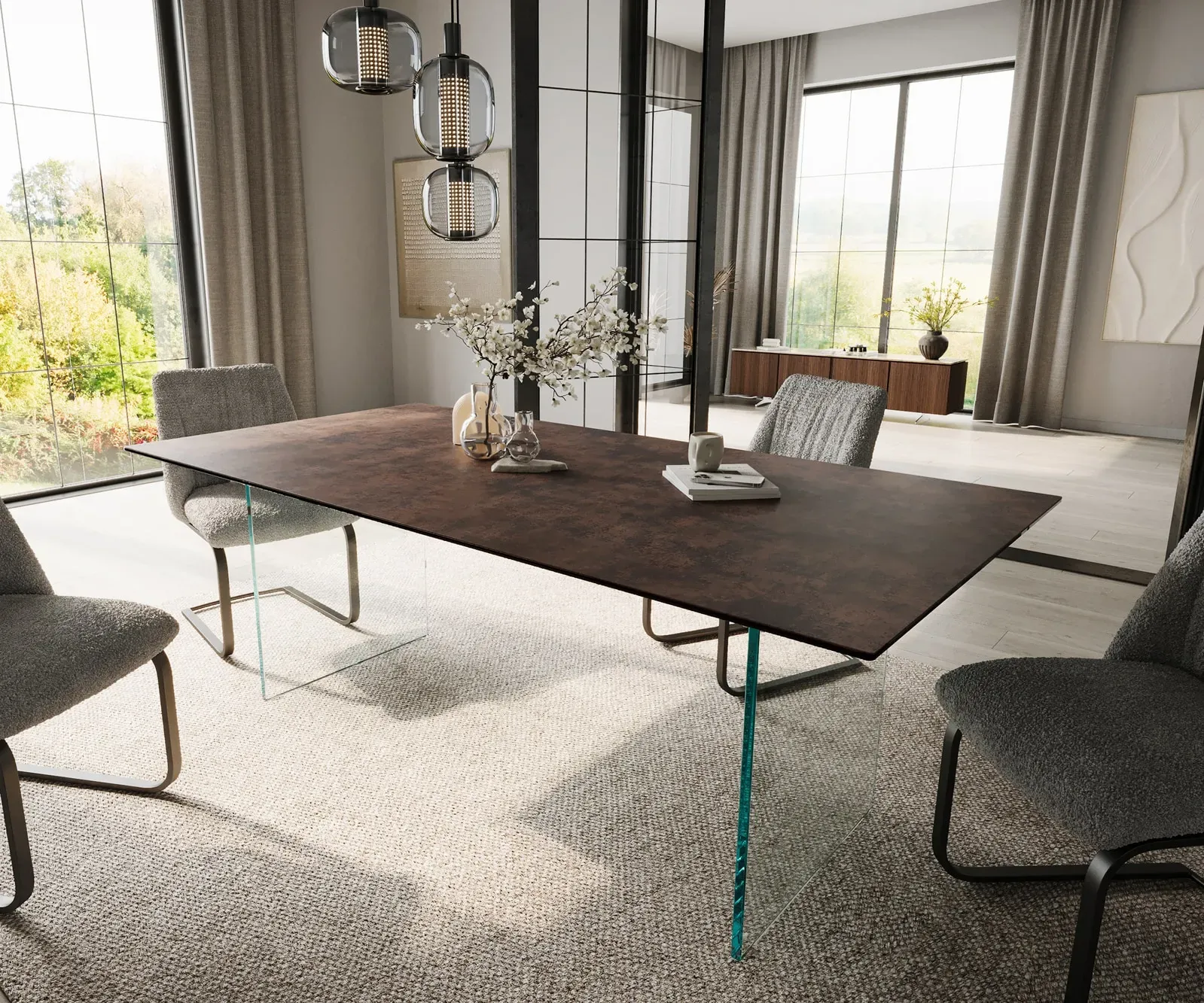 DELIFE Table de salle à manger Edge 200x100 verre antique-brun piétement verre, Tables de salle à manger