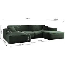 kaiser möbel Eckcouch Stoff U-Form 342cm Grün