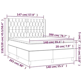 vidaXL Boxspringbett mit Matratze Hellgrau 140x200 cm Stoff