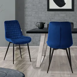 ML-Design Esszimmerstühle 2er Set Dunkelblau Sitzfläche aus Samt mit Rückenlehne,