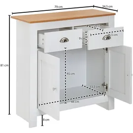 FineBuy Sideboard MDF Weiß - Eiche 80cm Kommode mit 2 Schubladen & 2 Türen modernes Design