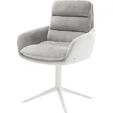 DeLife Polsterstuhl Abelia-Flex, mit Armlehnen Fußkreuz Weiß Materialmix Echtleder Weiß-Silbergrau 360° grau|silberfarben 62 cm x 92 cm x 60 cm