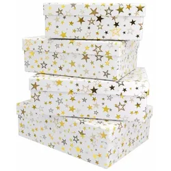 4 Geschenkboxen Sterne weiß/gold/silber Weihnachten Geschenkverpackung Geschenkkkarton