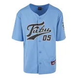 FUBU T-Shirt "Fubu Herren FM241-007-3 Fubu Varsity Baseball Jersey", Herren, Gr. L, light blau, schwarz, creme, 100% Polyester, normal, V-Ausschnitt, Shirts T-Shirt