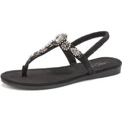Zehentrenner LASCANA, Damen, Gr. 39, schwarz, Obermaterial: 100% Textilmaterial. Futter: 100% Lederimitat. Decksohle: 100% Textilmaterial. Laufsohle: 100% Synthetik, Glitzer, feminin, Schuhe, Sandale, Pantolette mit Schmucksteinen VEGAN