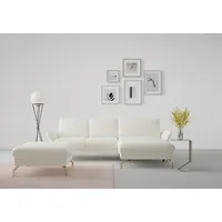 Ecksofa SIT & MORE "Fashion L-Form" Sofas Gr. B/H/T: 253cm x 84cm x 165cm, Soft clean, Recamiere rechts, ohne Kopfteilverstellung-ohne Vorziehsitz-mit Metallfuesse Nickel satiniert, beige (creme) wahlweise mit Kopfteilverstellung, Vorziehsitz, motorisch, Nickelfüße