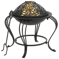 vidaXL Feuerstelle mit Schürhaken Feuerschale Feuerkorb Terrassenofen Gartenfeuer Terrassefeuer Garten Terrasse Outdoor 49cm Stahl