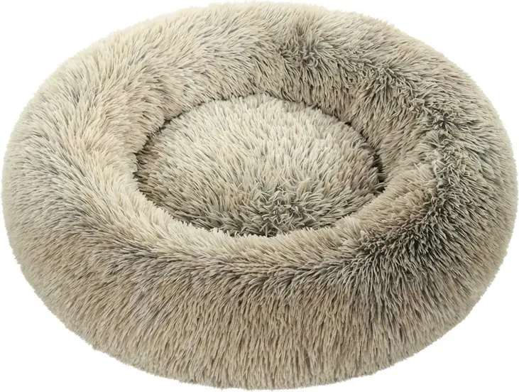 Ochama Plüsch-Hundebett Donut-Form, Waschbar, Abnehmbare Einlage, Langes Plüsch, Durchmesser 80 cm, Anti-Rutsch-Boden, Ombre Khaki