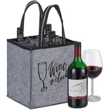 Relaxdays Flaschentasche, 9 Flaschen, Flaschenträger mit Spruch, HBT 45 x 24 x 24 cm, Filztasche Wein, Bier & Sekt, grau