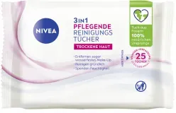 NIVEA 3 in 1 Reinigungstücher, pflegend 81906 , 1 Packung = 25 Reinigungstücher