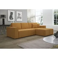 Fun Möbel Ecksofa Schlafsofa Sofa CONOR PREMIUM Stoff Poso Senf Ottomane Rechts - Gelb