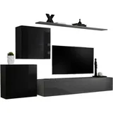 Meublorama - Wohnzimmermöbelset Switch V Design, In Glänzendem Grau Und Schwarz.