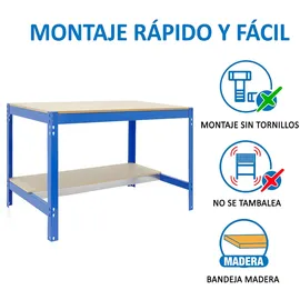 Simonrack Werkbank 600 kg Belastbarkeit, 84,2x121x76 cm, Große Arbeitsfläche Arbeitsfläche, Arbeitstisch, Holz-Arbeitsplatte, Blau/Holz - BT0