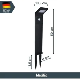 Melitec Solar-Gartenleuchte SO44, LED-Solarlampe Outdoor, Wegeleuchte mit Bewegungsmelder, Gartenlampe aus Kunststoff, schwarz, bis zu 8h Leuchtdauer - Schwarz