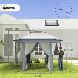 Outsunny Faltpavillon 4 x 4 m inkl. 6 Seitenteile Grau