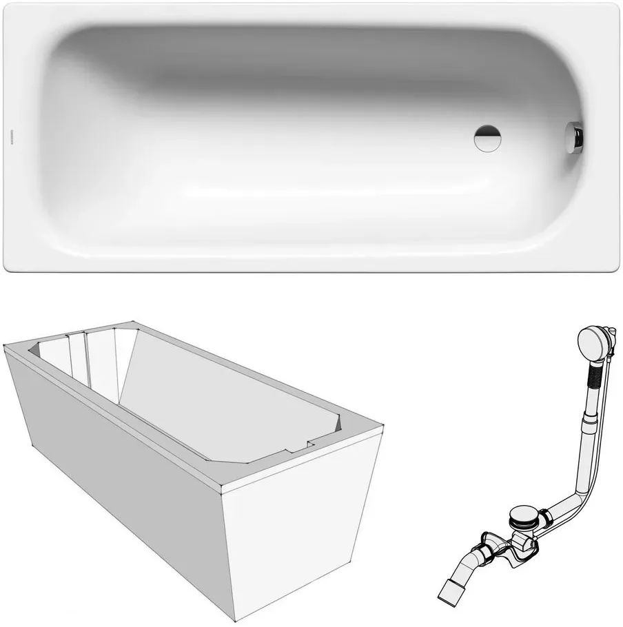 Set Badewanne Saniform Plus 170 × 75 cm inkl. Wannenträger und Kaldewei Ablaufgarnitur Comfort-Level „Saniform Plus“ rechteck 170 × 75 cm, ,, ,