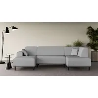Home Affaire Wohnlandschaft HOME AFFAIRE "ARROS U-Form mit Wellenunterfederung, Maße B/T/H: 300/163/81 cm", grau (hellgrau), B:300cm H:81cm T:163cm, 100% Polyester, Sofas, Wohnlandschaft, incl. Zierkissen, mit Recamiere links/rechts bestellbar, auch in Cord