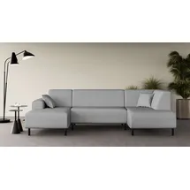 Home Affaire Wohnlandschaft HOME AFFAIRE "ARROS U-Form mit Wellenunterfederung, Maße B/T/H: 300/163/81 cm", grau (hellgrau), B:300cm H:81cm T:163cm, 100% Polyester, Sofas, Wohnlandschaft, incl. Zierkissen, mit Recamiere links/rechts bestellbar, auch in Cord
