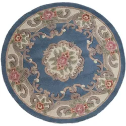 Wollteppich FLAIR RUGS "Aubusson", blau, H:10mm Ø:120cm, Wolle, Teppiche