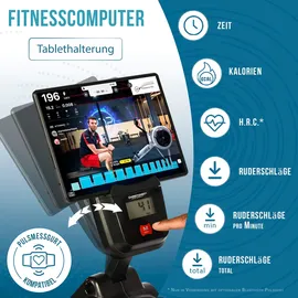 Christopeit Sport® Rudergerät »RW 1000«, (Bluetooth Verbindung für optionalen BT-Pulsgurt; Bluetooth Verbindung), Rudermaschine, 8 Widerstandsstufen, schwarz