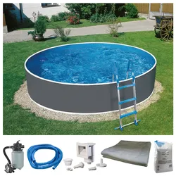Rundpool KONIFERA "VEGAS 3", grau, H:110cm Ø:360cm, Schwimmbecken, in versch. Größen, inkl. Zubehör