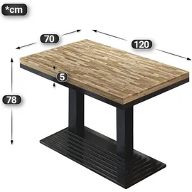 GGM Möbel MPY | Bistro Massiv Tisch | Rechteckig | 120 x 70 x 81 cm | Eiche / Schwarz