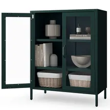 Jan Nowak Vitrinenschrank Wohnzimmer klein GINA 101,5 x 80 x 40 cm, DunkelGrünfarbig