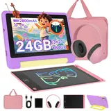 Kinder-Tablet 7 Zoll, Kindersicherung, 24(3+21)GB RAM + 64 GB ROM, Android 15, Dual-Kamera, WLAN, Bluetooth, Typ-C, Lila - Lila