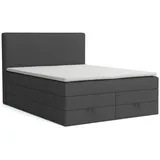 Deine Möbel 24 Boxspringbett Echtes Polsterbett Komplettbett Hotelbett BASIC DUO (Hellgrau Grau Beige Anthrazit Graphit Schwarz, 4-St., 2 Bonellfederkernmatratzen H3 + 1 Taschenfederkenmatratze H3), 140x200 160x200 180x200 180x200 200x200 inkl. Bettkasten grau