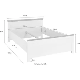 Home Affaire Bett HOME AFFAIRE "Florenz Doppelbett Landhausstil Bettgestell (100,140 oder 180/200cm)", weiß (piene weiß), L:208cm, Betten, Bett, aus FSC-zertifiziertem Holzwerkstoff, in 3 Breiten