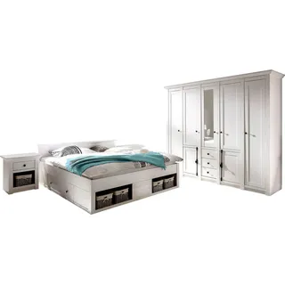 Home Affaire Schlafzimmer-Set »California« Set, 4 Stk. tlg. groß: Bett 180 cm, 2 Nachttische, 5-trg Kleiderschrank, weiß