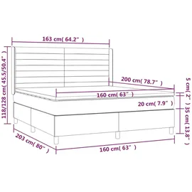 vidaXL Boxspringbett mit Matratze & LED Dunkelgrau 160x200 cm Samt