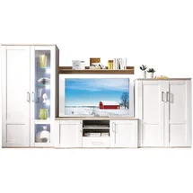 Hbz Meble SP.ZO.O Wohnwand ROMANCE, Sibiu Lärche Dekor - Eiche Sanremo Dekor - 4-teilig - LED-Beleuchtung