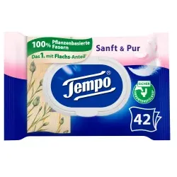Tempo sanft & pur feuchte Toilettentücher 836196 , 1 Packung = 42 Tücher, mit Verschluss