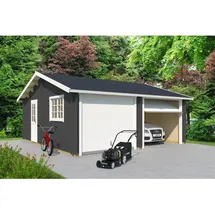 Lasita Maja Doppel-Holzgarage Falkland mit Schwingtor Carbongrau 575 x 575 cm