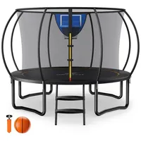 MERACH Gartentrampolin Trampolin, Kindertrampolin Gewicht 150 kg, Outdoor, Ø 305 cm, mit Sicherheitsnetz, Anti-Rutsch-Leiter, Sprungtuch, Basketball-Set schwarz 305 cm
